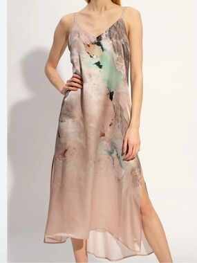 All Saints Blush Pink Marble-Print Slip Dress